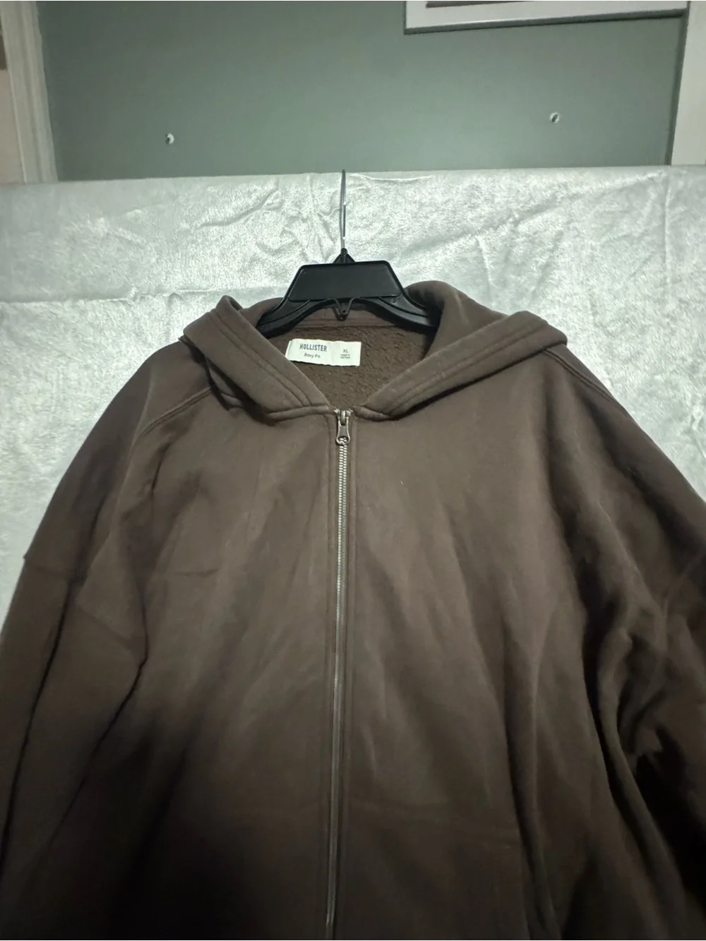 Holister Men's Brown Full-Zip Hoodie Sweater brown